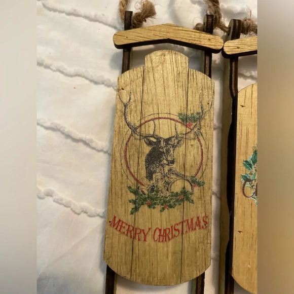 At Home wood sleigh Christmas ornaments bundle of 3 - Picture 4 of 6